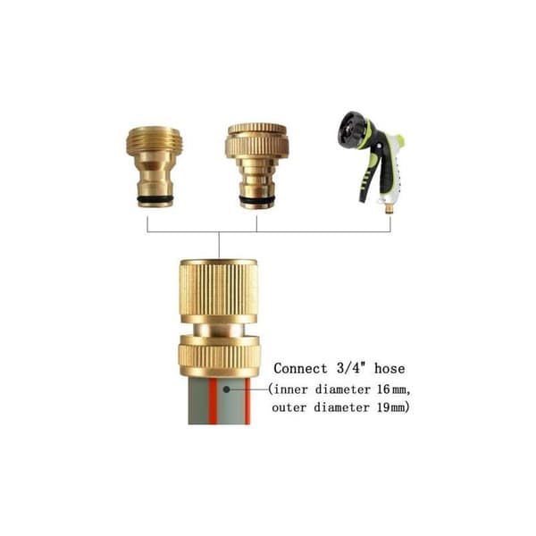 SABIR 19 mm (3/4\") Mässingsslangkoppling, snabbkopplingar för trädgårdsslangar - 4-pack
