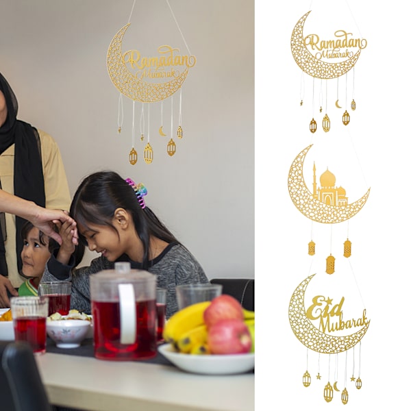 Muslimi Eid Ramadanin Puinen Ontto Ripustuskoriste Eid Kultakuinen Kuu Kotiseinän Koristelahja