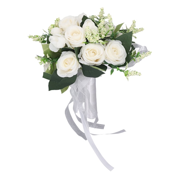 Bryllupsbukett Simulering Kunstig Rose Livaktig Grønne Blad Moderne Elegant Rose for Bryllup Kirke Hjemmedekor Melkehvit