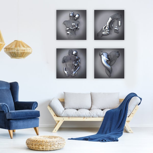 3D Kærlighedshjerte Moderne Kunst Dekorativ Metalfigur Statue Kunst Lærred Maleri Væghængende Rammeløs Rum Dekoration