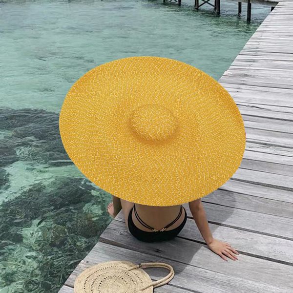 Överdimensionerade strandhattar i halm för kvinnor, solhatt med bred brätte i halm, hopfällbar solskyddande strandhatt