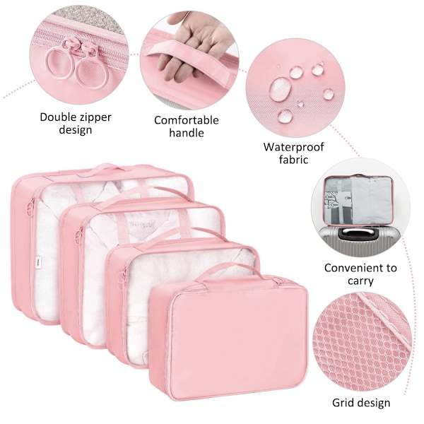 8 stk. Pakke Cubes til Kuffert Sæt Bagage Organiser, Letvægts Rejse Essentials Taske med Stor Toilettaske til Tøj Sko
