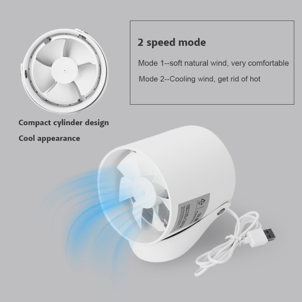 Bærbar Mini Stille Smart Touch Fan Bord USB Opladning Køleventilator Dobbelt Blad Hvid