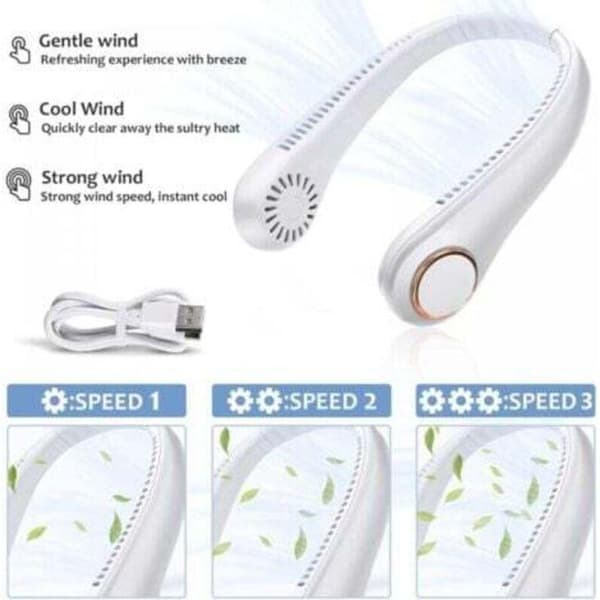 Bærbar halsventilator uden blade, USB genopladelig bærbar halsventilator, 360° justerbar halsventilator