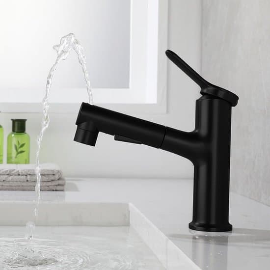 Pull-out sink mixer - High-pressure jet - Single-lever mixer for bathroom and washbasin (black)