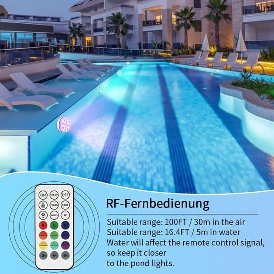4-pack IP68 Waterproof Submersible RGB LED Lights with RF Remote Control and Suction Cups