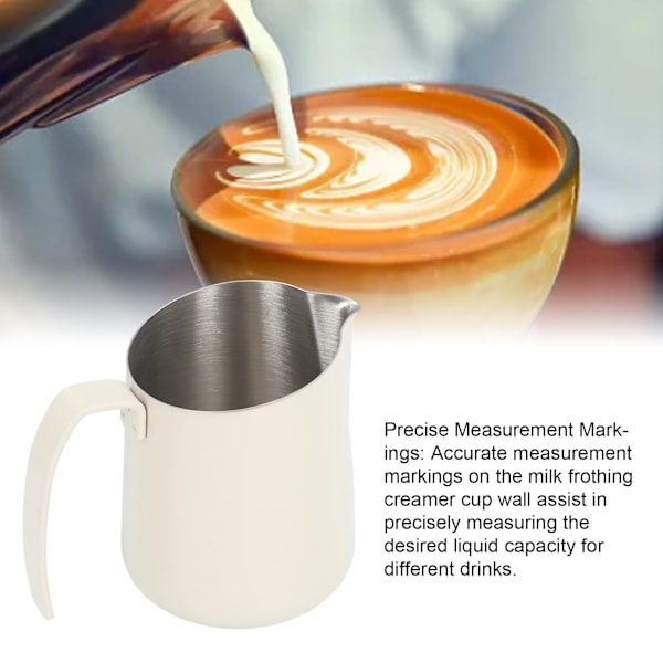 Mælkeskumningskande 304 Rustfrit Stål Flødekande Latte Art Kaffe Dampkande med Skrå Tud og Skala til Cafe Køkken 500ML Beige