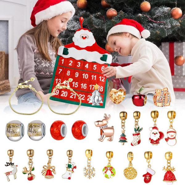 24st hängande tomtefilt adventskalender set jul adventsnedräkningskalendrar för dekorationer Vägghängande present armband pärl set DIY present