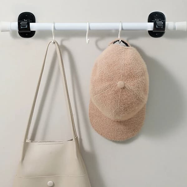 Two Hooks, Telescopic Rod Hooks, No Drilling Required, Robust and Durable, Waterproof, Shower Curtain Rod Holder (White).