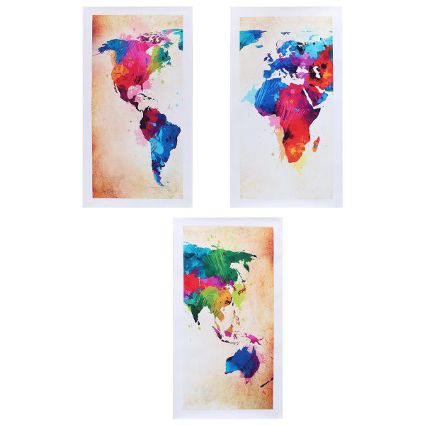 3st färgglad ramlös duk världskarta mönstermålning väggkonstbild för hemkontorsdekoration