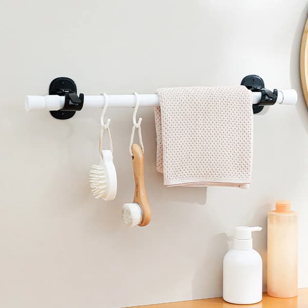 Two Hooks, Telescopic Rod Hooks, No Drilling Required, Robust and Durable, Waterproof, Shower Curtain Rod Holder (White).