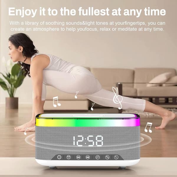 Digitaalinen herätyskello 15W langattomalla laturilla ja Bluetooth-kaiuttimella