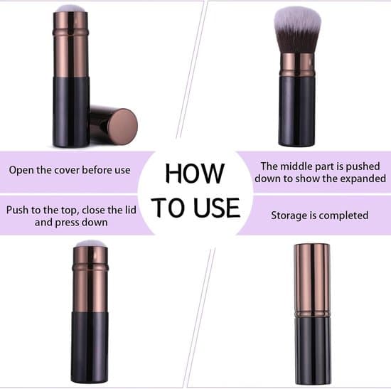 Retractable Makeup Brushes, 2 Foldable Blush Brushes with Protective Lids, Portable Powder/Kabuki Brushes for Contouring and Concealing