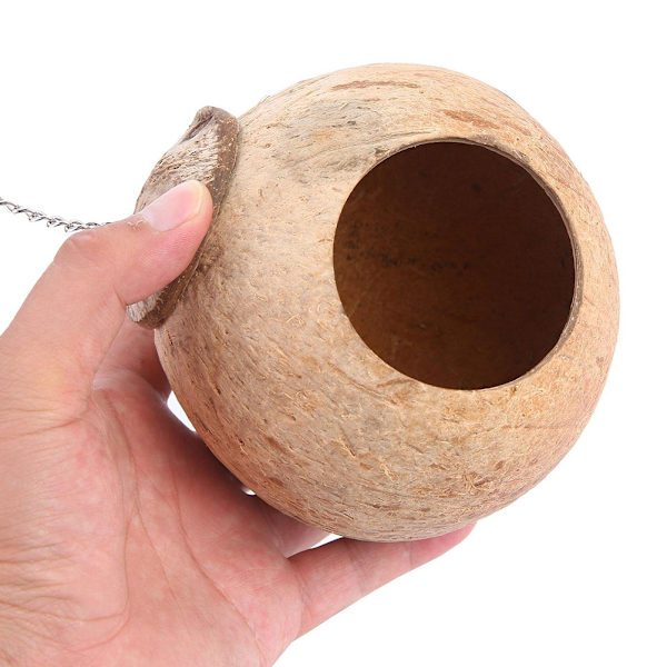 1 stk Naturlig Kokosnøddeskal Fuglerede Pet Fuglefoder Legetøj med 6 cm Hul
