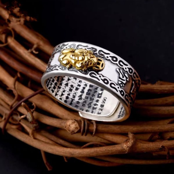 Feng Shui Ring Legering Finger Ring Pixiu Mani Mantra Beskyttelse Velstand Ring Amulet Velstand Lykke Åpen Justerbar Ring Smykker Ring for Menn