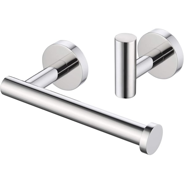 Håndklæde- og Toiletpapirholder Sæt, 2 Dele Toiletpapirholder og Frakkekrog, Rustfrit Stål Moderne Stil, Vævspapirholder Rund Bundstil, Poleret