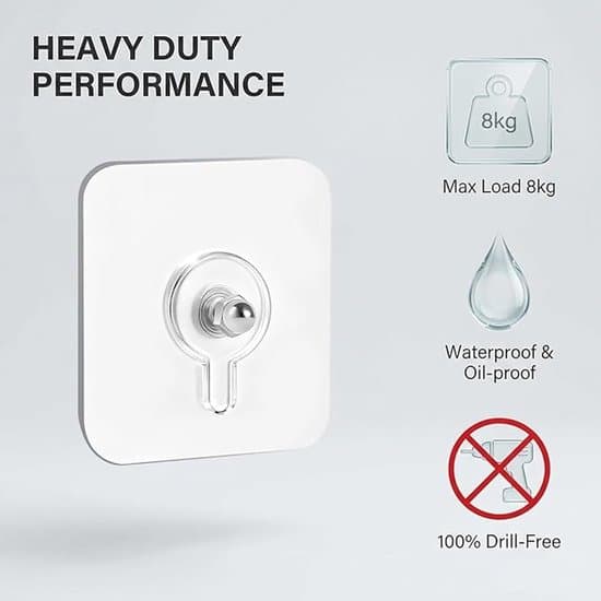 20-pack 6x6cm Self-Adhesive Transparent Wall Hooks