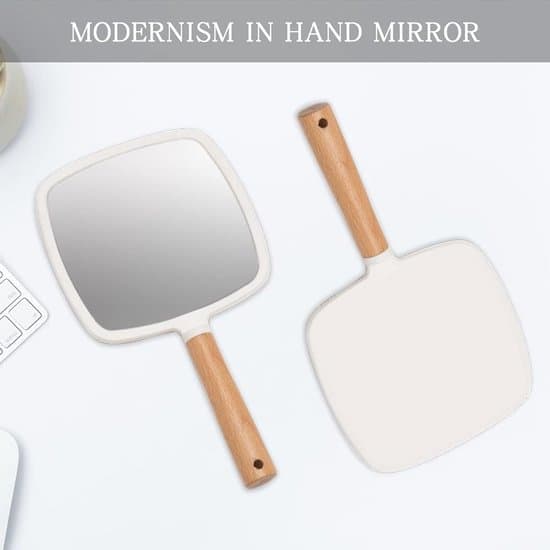 Small Wooden Shaving Mirror with Hanging Hole, Single-Sided Square White