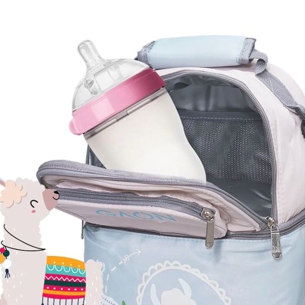 Thermal Baby Bottle Backpack Portable Alpaca Pattern Cute Mommy Travel Backpack for Breast Milk Beige