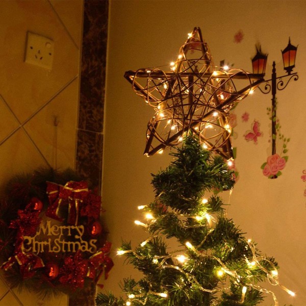 Christmas Tree Topper Rotting Star Tree Top med String Lights USB 50 LED Tree Top Star Lights för julgransprydnad Inomhusfest Heminredning