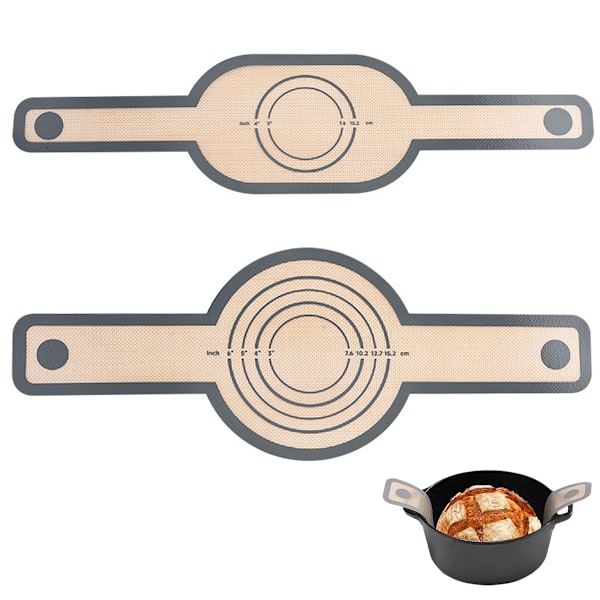 2 stk. Oval og Rund Silikon Brødheis for Ovn. Ikke-Klebbende & Enkel å Rengjøre Brødbakematte, Gjenbrukbar Silikon Bakematte med Lange Håndtak,
