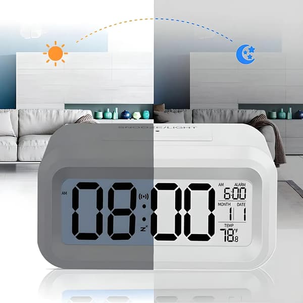 3D LED digital väggklocka med datum, temperatur, 12/24H-format och dimbar display (vit retrostil)
