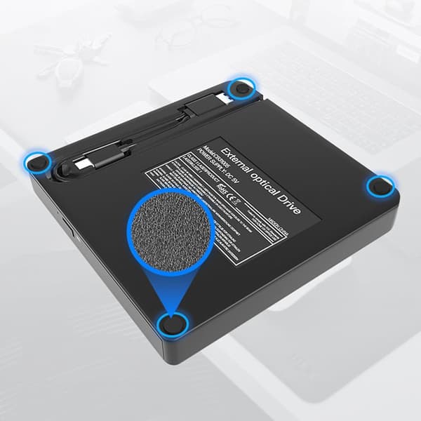 Ekstern DVD-brenner og -leser med USB 3.0 og USB-C-grensesnitt; DVD-spillerenhet egnet for bærbare og stasjonære datamaskiner.