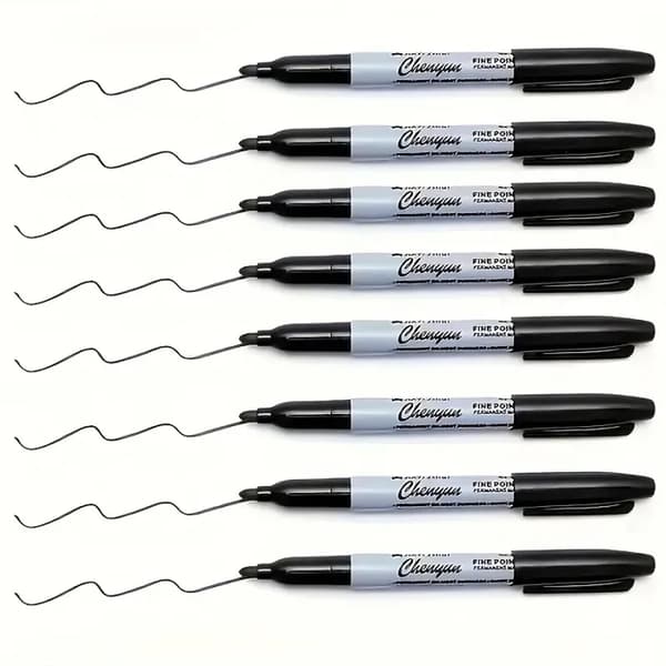 Permanent märkpenna, fin spets - 12-pack - Svart - Snabbtorkande bläck