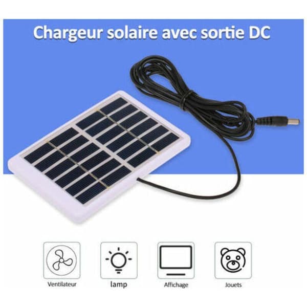 1.2W/6V Solarlader med 5521 DC-utgang, 3M kabel, batterilader, polykrystallinsk solcellepanel, 84130mm