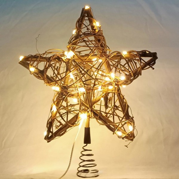 Julgransstjärna i rotting med ljusslinga USB 50 LED-lampor för julgransprydnad inomhusfest heminredning