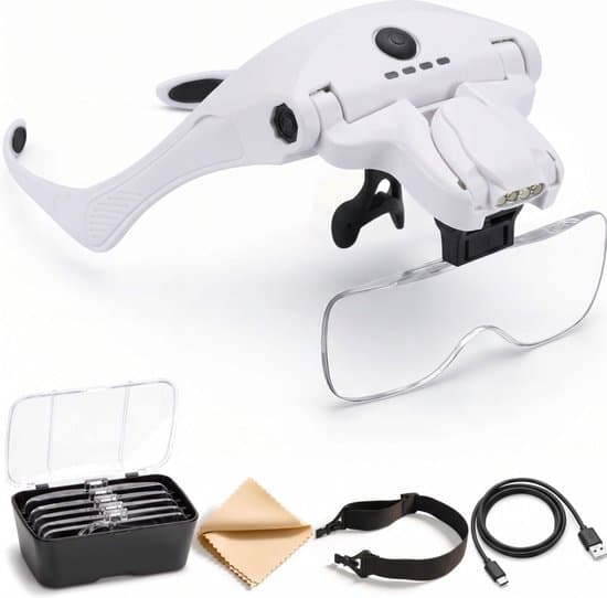 Magnifying Glass as an Accessory for Diamond Painting, with 4 LEDs/2 Brightness Settings, Headlamp for Reading, Jewelry Work
