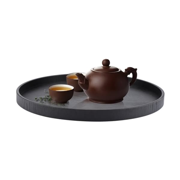 Black Round Solid Wood Serving Tray for Tea, Coffee, Snacks, and Meals in Restaurants
