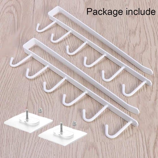 White under-shelf with 2 cup holders for kitchen utensils, ties and belts
