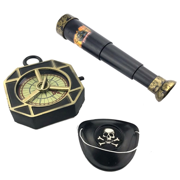 3st Piratteleskop Mynt Ögonbindel Set Cosplay Pirattillbehör Halloween-present för barn
