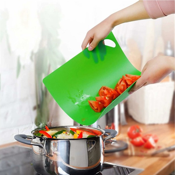 Köksset med plastskärbrädor - Extra tjocka flexibla skärmattor för matlagning, halkfria skärbrädor med färgade matsymboler & lättgrepp