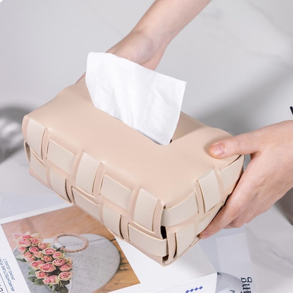 Vævæskeskrin Cover, Genanvendelig PU Læder Rektangulær Vævæskeskrin Cover til Hjem, Bordplade, Badeværelse, 8,3\" x 5,2\" x 3,7\"