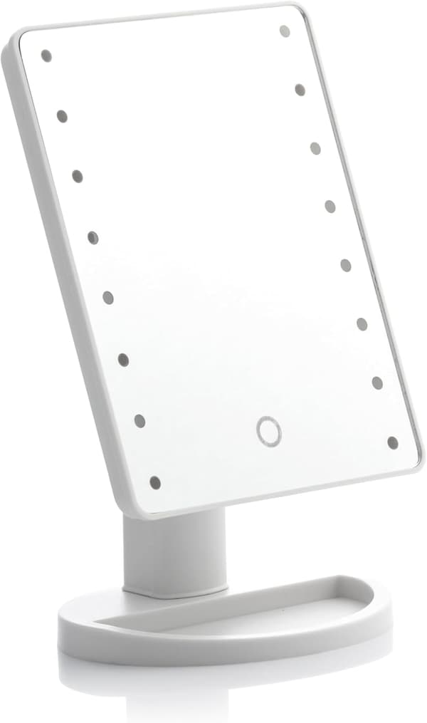 This touch-sensitive LED table mirror illuminates your face for perfect makeup application and features an LED mirror function (white).