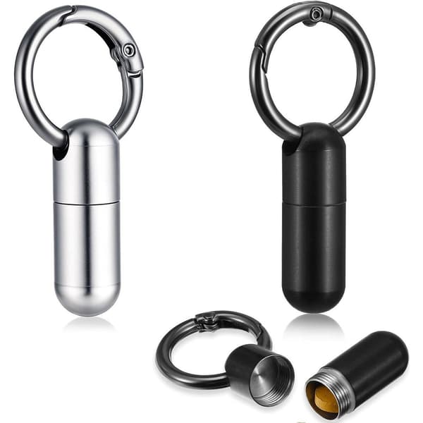 2-pack mini titanium pill boxes with keychain, waterproof metal pill boxes, travel pill boxes with keychains