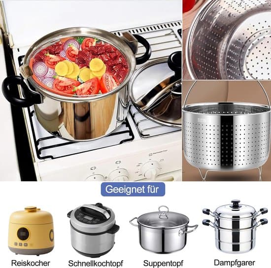Steam insert — 304 stainless steel — Silicone handle — Outer diameter: 15.8 cm — Suitable for steaming vegetables and eggs — Capacity: 2 liters