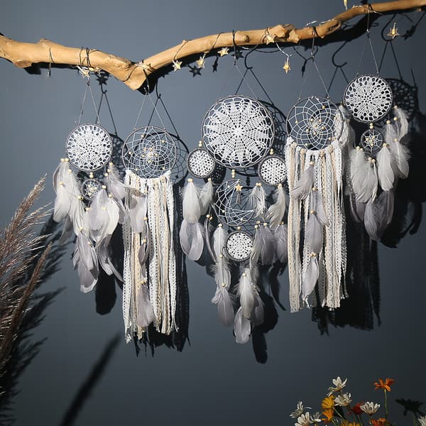 Moon & Star Dream Catcher Wall Hanging, Bed Boho Decor, Celestial Ornament