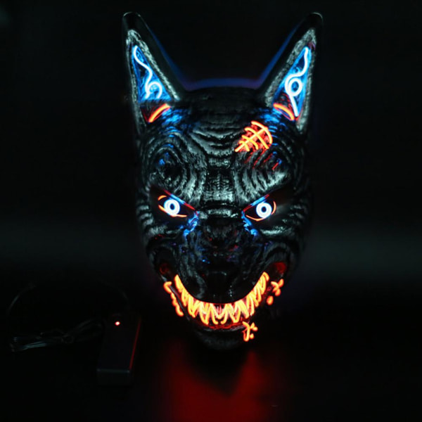 Halloween Cosplay PVC Wolf Head Face Cover Unisex Animal LED Luminous Wolf Head Cover för festdräkt