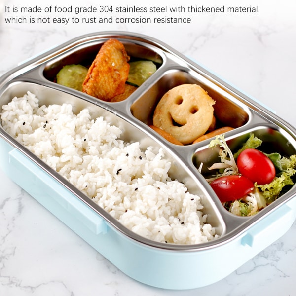 Bento Lunch Box Lækagesikker 4-Kammer Bento Box med Bestik Beholder Telefonholder Låg Opvaskemaskine Sikker BPA Fri til Voksne Børn