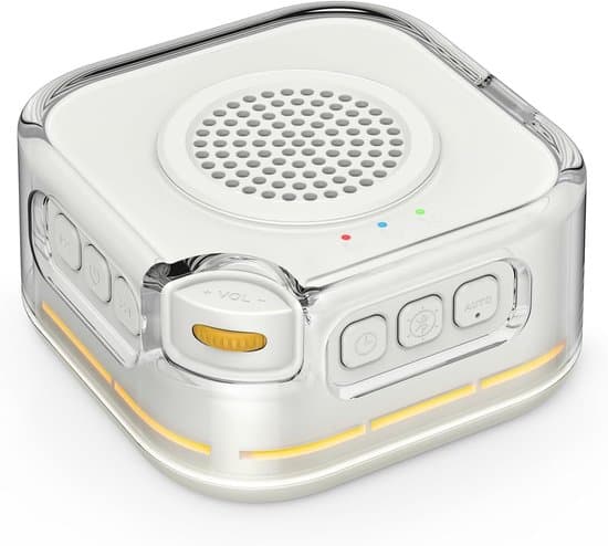 White noise machine with 28 sounds, noise detection, and portable Bluetooth