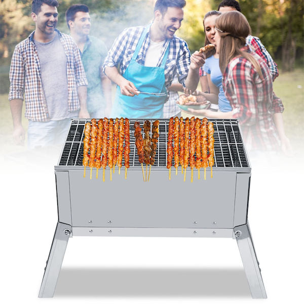 Utomhus Camping Patio Rostfritt Stål BBQ Grill Fällbar Bärbar Grillspis Kolgrill