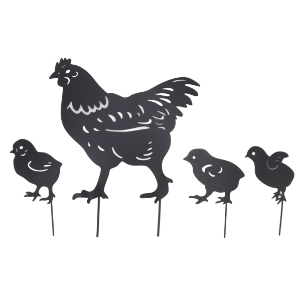 4st Hen Kyckling Silhouette ihålig Stake Design Söt Höna Kyckling Design Hållbar Metal Chicken Yard Art