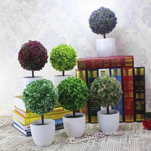 Modekugleformet Kunstig Pottet Ornament Topiary Falsk Plante Bonsai Falsk Plante Hjemmedekoration