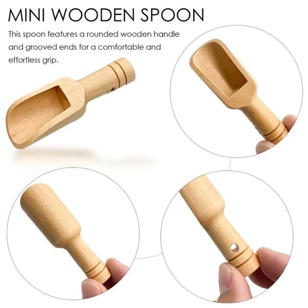 Set med 4 miniskedar 23 x 76 mm - Trä - Bekvämt grepp - Mångsidiga (salt, socker, kryddor)