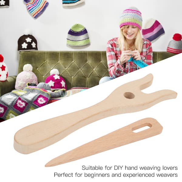 2 Pcs Beech Wood Knitting Fork Set with Small Eye Needle, Multifunctional DIY Craft Tools