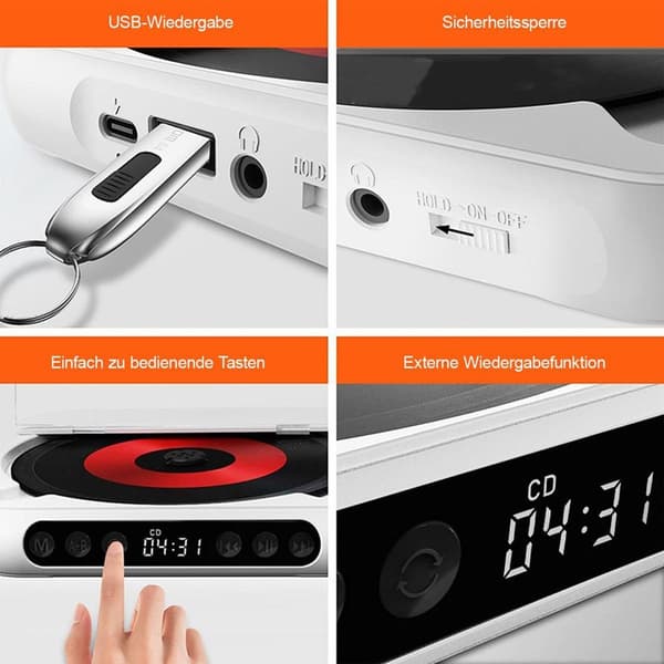 External Car CD Player with USB, Integrated LCD, Dual-Mode Connectivity, 2000mAh Battery, Up to 7 Hours Battery Life.