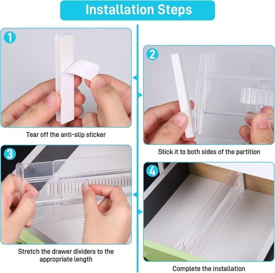 6-piece Adjustable Transparent Drawer Divider Set, Suitable for Kitchen, Bedroom, and Office - 8 cm High, Extendable from 285 cm to 505 cm.